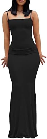 Sawden Women's Sexy Slip Dress Sleeveless Long Bodycon Maxi Dress Party Club Wear Black S