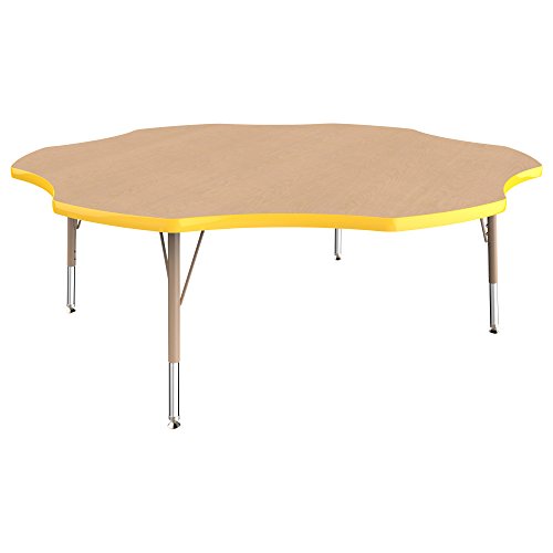 🛒 Flash Sale ECR4Kids Everyday T-Mold 60" Flower School Activity Table, Toddler Legs w/Swivel Glides, Adjustable Height 15-23 inch (Maple/Yellow/Sand)