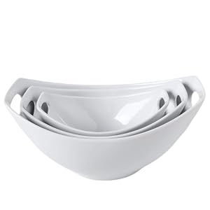 Ceramic Serving Bowls with Handles, Large Salad Bowl Set for Entertaining, Mixing, Serving Dishes for Parties, Kitchen, Housewarming & Everyday Use, Set of 3, 15/28/49 oz