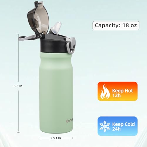 Image of Konokyo 18 oz Insulated Stainless Steel Sports Water Bottle with Straw Lid