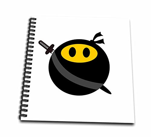 3dRose db_123167_2 Ninja Smiley Face Funny Masked Yellow Happy Face Fun Cute Spy with Japanese Sword and Black Mask Memory Book, 12 by 12-Inch