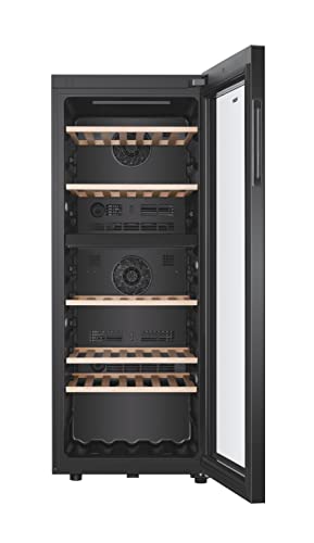 Haier HWS79GDG Weinkühlschrank / 79 Flaschen / 127 cm Höhe/hOn-App / 2 Zonen/UV-undurchlässige Glastür / 5 Holzablagen / 3D-LED Beleuchtsystem/Vibrationsarmer Kompressor Schwarz – Bild 3