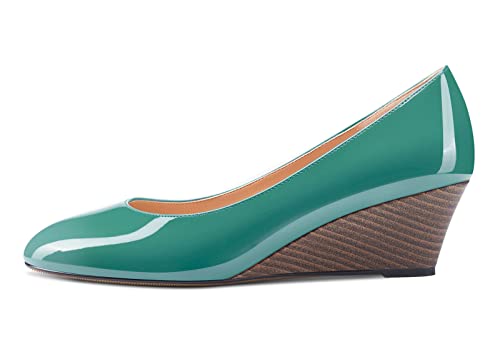 Aachcol Women Wedge Pumps Cork Mid Heel Close Round Toe Slip-on Wedding Office Dress Shoes 2 Inches2