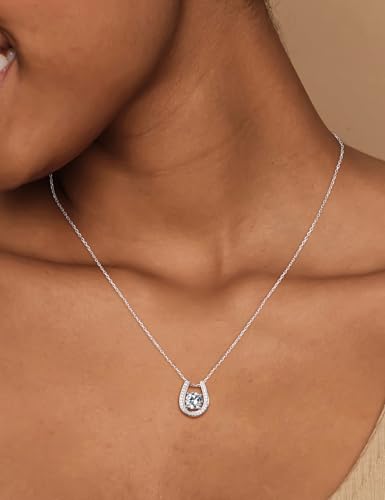 925 Sterling Silver Horseshoe Necklace for Women Round Gemstone Birthstone Necklace Sapphire/Emerald/Ruby/CZ Horse Shoe Pendant Necklaces Jewelry Gift2