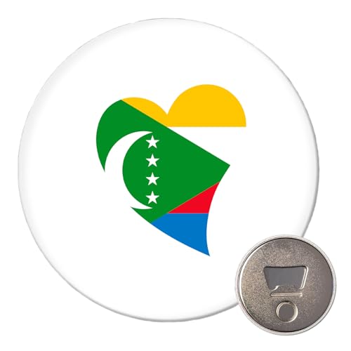 Huuraa Magnet Komoren Flagge Herz 59mm Kühlschrankmagnet r& Flaschenöffner Geschenkidee