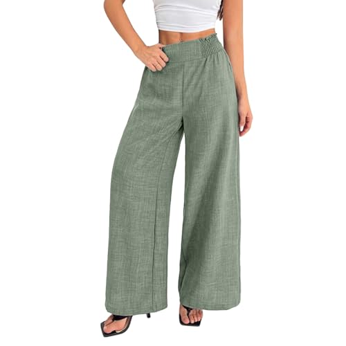 Pantalon large femme léger et fluide à taille haute élastique confortable