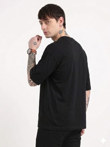 Image of Men's Oversized Plain Round Neck 100% Cotton T-Shirt | Soft Breathable Casual Half Sleeve Tee