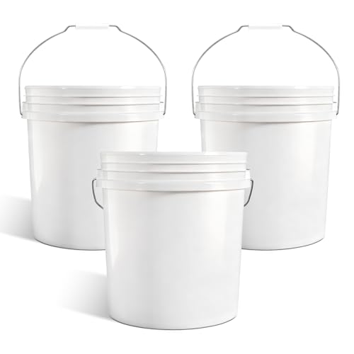 2.5 Gallon Bucket for Cleaning Small Extra Thick Plastic Bucket with Metal Handle Food Grade BPA Free (White 3 Pack No Lid)