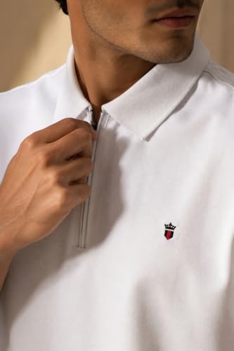Image of Louis Philippe Men's Slim Fit Zipper Polo T-Shirt in 100% Cotton Pique Fabric for Casual Wear