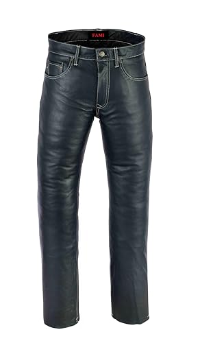 Premium Vollnarben-Büffellederhose – geschmeidige, stilvolle und bequeme Hose – Motorradhose für Herren, Schwarz , 44 W