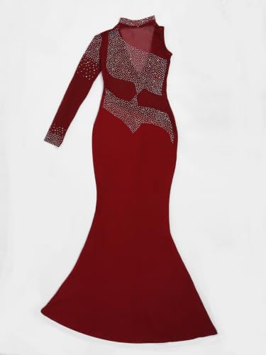 Image of PORRCEY Women's Sexy Elegant Rhinestone Bodycon Dress Hot Drilling Clubwear