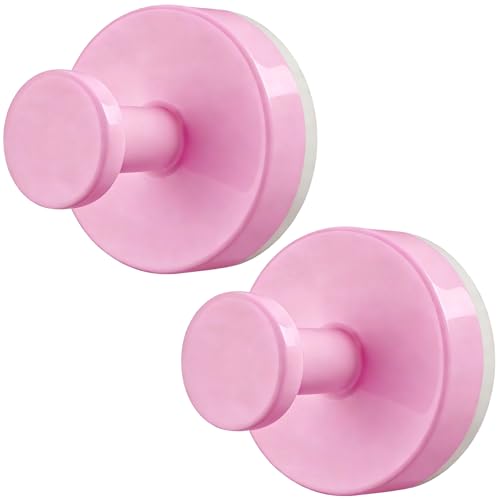 AbluFirst Suction Cup Hooks for Shower 2 PCS No-Drill Towel Holder for Bathrooms Wall Glass Door Mirror Tiles Kitchen Hold Robe & Wreath Hanging up to 15 lbs Waterproof & Rustproof Pink