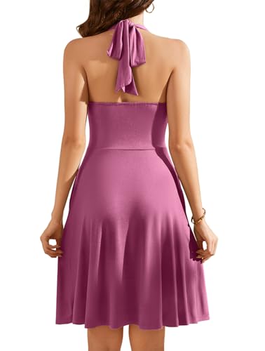 Image of WEACZZY Women's Summer Halter Dress Sexy Backless Sundress with Pockets | V Neck, Hidden Side Pockets, Sleeveless, Soft and Breathable, Midi Swing, Weddings, Parties, Casual Outings