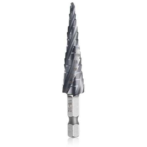 Aleric Four Spiral Flute Cobalt Step Drill Bit,1/8"-1/2" M35 Wear-Resistant TiAlN Coated Step Bit,1/4" Hex Shank Unibit Step Drill Bit for Metal Stainless Steel Aluminum Wood Plastic,13 Size Step Bits Cover