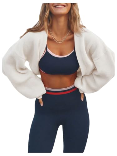 Image of GORGLITTER Women's Oversized Bolero Shrug Chunky Cardigans Cropped Sweater | Cropped White Cardigan Women, Oversized Cardigans, Shrugs, Bolero, Long Sleeve Short Cardigans for Women
