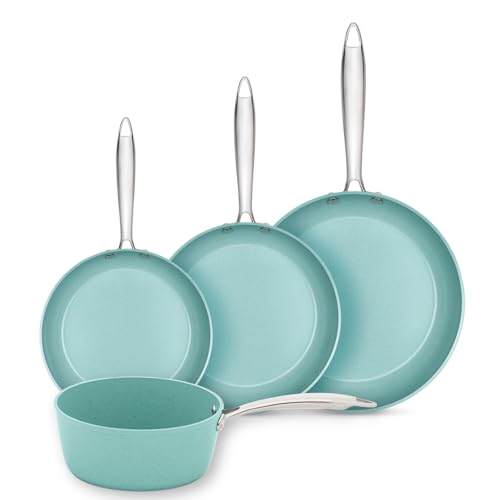 Lista de Cv Directo Sartenes para comprar online. 45 JadeCook Juego de 3 Sartenes + Sartén Profundo 24 cm 6 Capas Recubrimiento Antiadherente y Polvo de Jade Libre Toxicos compatible con Induccion