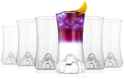 LUXU Highball Drinking Glasses (Set of 6) -12 oz,Margarita Glasses Tall Glass Cups,Clear Water Glass,Dishwasher Safe Bar Cocktail Glasses for Juice,Beer,Iced Tea and Coffee-Mountain Design