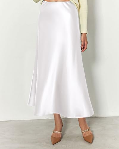 Image of BTFBM 2026 Summer Womens Skirts Silk Elegant High Waist Flowy Long Satin A-Line Midi Skirt Cocktail Wedding Party