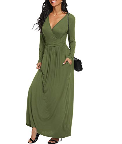 Image of LILBETTER Women Long Sleeve Deep V Neck Loose Plain Long Maxi Casual Dress