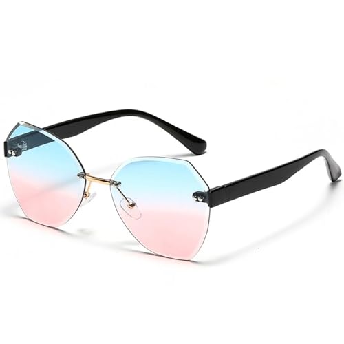 Polygon Rimless Men Sunglasses Women Fashion Pink Irregular Ocean Glass