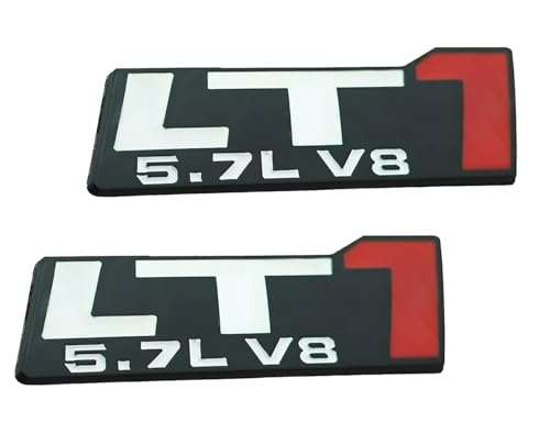 Image of Pair Set LT1 5.7L V8 Engine Hood Trim Badge 3D Emblem Sticker Nameplate (Black White Red)