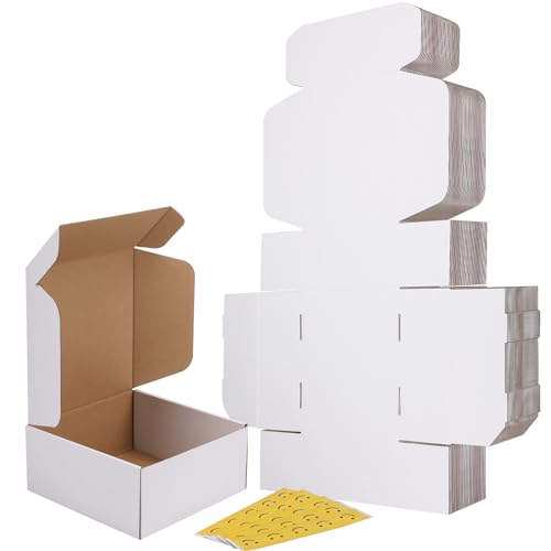 Image of RLAVBL 9x9x4 Inches Shipping Boxes Set of 25, White Small Corrugated Cardboard Box, Mailer Boxes for Packing Small Business