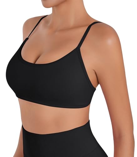 Sunzel Women's Open Back Sports Bra Adjustable Spaghetti Strap Seamless Low Impact Workout Gym Yoga Bra with Removable Pads4
