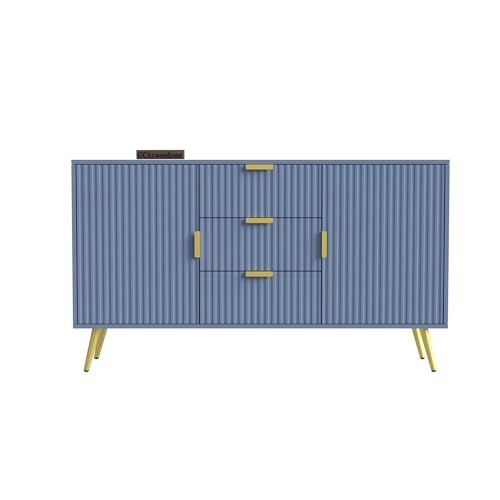 Image of Wooden Sideboard Cabinet for Living Room | Side Board with 3 Drawers & 2 Doors Cabinet Storage for Dining, Drawing and Home Office | HDMR Premium Wood & Iron | Dark Grey & Golden