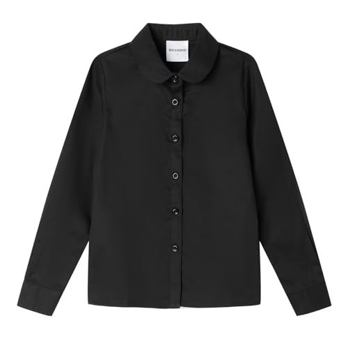 Mud Kingdom Girls Dress Shirts School Uniform with Peter Pan Collar Poplin Long Sleeve