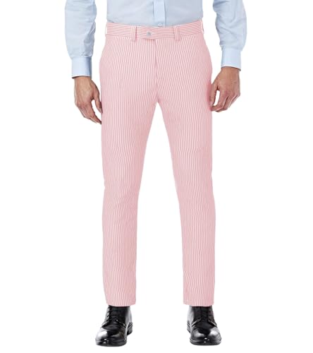 Men's Striped Dress Pants Straight Fit Business Work Trousers