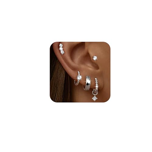 Dochais Small Gold Hoop Studs Earrings 14k Gold Plated Huggie Earrings for Women Trendy 925 Sterling Silver Cartilage Earring Stacks Hypoallergenic Earring Sets