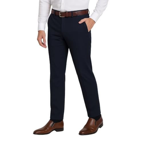 Image of Men's Stretchable Formal Trousers | Regular Fit Mid Rise Office Wear Pants | Elasticated Waistband 2 Inch Stretch | 4 Pocket Pant