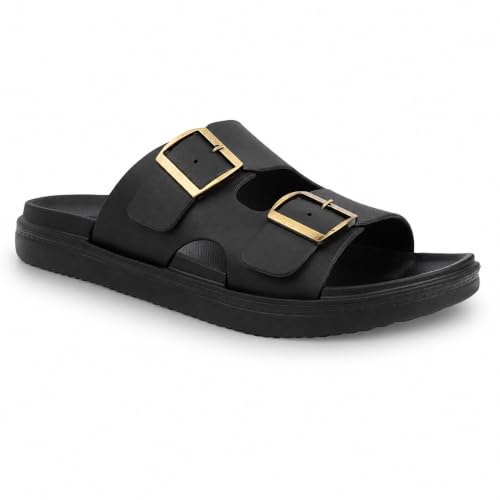 Image of Orose Men's and Boys' Double Buckle Slide Slippers | Soft Cushioned Lightweight Comfort Slides & Flat Slip-On Chappal for Daily Indoor & Outdoor Wear.