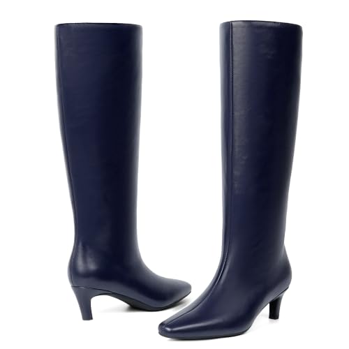 Image of Modatope Knee High Boots Women Square Toe Kitten Heel Tall Boots