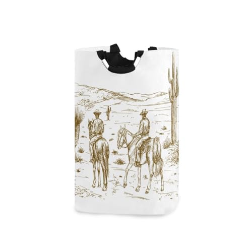 Image of Western Wild West Desert with Cowboys Large Laundry Hamper Basket, Foldable Laundry Bag Storage Bins Baskets with Handles for Laundry, Bedroom, Home Decor