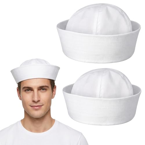 KxrTpx Sailor Hat White Sailor Hat for Nautical Theme Parties and Costume Events Two Pack Sailor Hats for Adults with 56 cm Head Circumference and 29 cm by 8 cm Dimensions