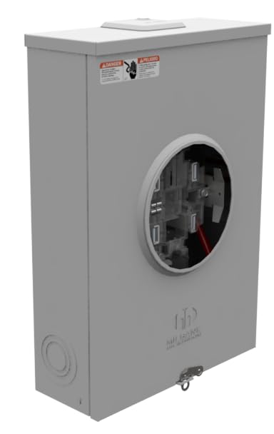 U4801-XL-5T9 Ringless Meter Socket, Gray, G90 Galvanized Steel, 200A, 5 Terminal, Lever Bypass, Surface Mount, 4.844x13x19 Inch