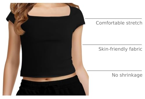 Image of Haloumoning Girls Crop Tops Summer Short Sleeve T Shirts Kids Square Neck Slim Fit Basic Tee