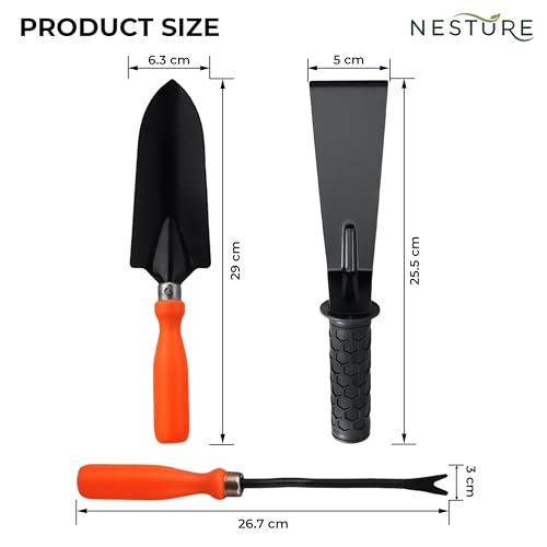 Image of Gardening Tools Set for Home Garden | Weeder, Khurpi & Trowel Kit | Heavy Duty Garden Hand Tools Set (Orange & Black)