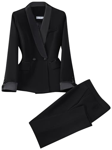 Women's 2 Piece Slim Fit Business Pant Suit Set Double Breasted Blazer Trouser Suit for Work