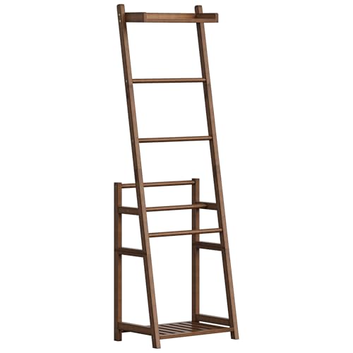 HOOBRO Blanket Ladder 3-Tier Towel Rack Bamboo Blanket Rack Blanket Stand Blanket Ladders for Bedroom Quilt Ladder for Living Room Bedroom Decorative Display Ladder Shelf Mocha MA124CJ01