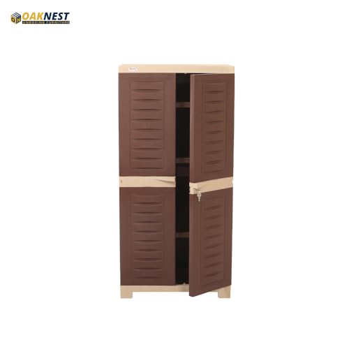 Image of Oaknest Supreme Fusion-02 Plastic Storage Cabinet | Compact & Multipurpose Storage Solution | Waterproof, Durable & Lightweight | Ideal for Home, Office & Garage | Brown and Dark Beige