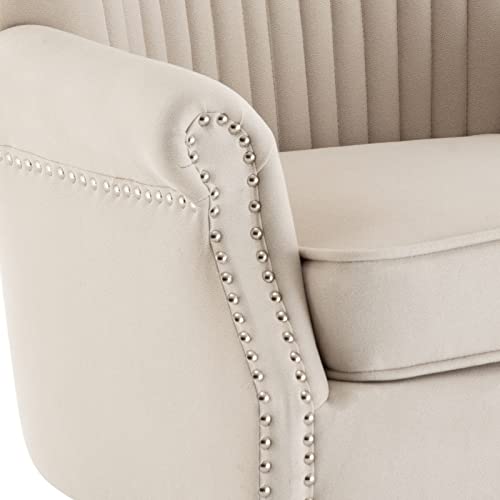 ALIMORDEN Modern Fabric Club Armchair with Wooden Frame, Accent Sofa Side Single Padded Chair, Retro Upholstered Lounge Seat, Comfy Reading Chair for Living Room, Bedroom, Beige - Image 8