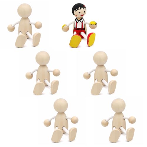6 Pezzi Figurine in Legno da Dipingere, Figure in Legno da Decorare, Omini in Legno Snodabili - superficie liscia, legno naturale, arti mobili per fai da te e decorazione
