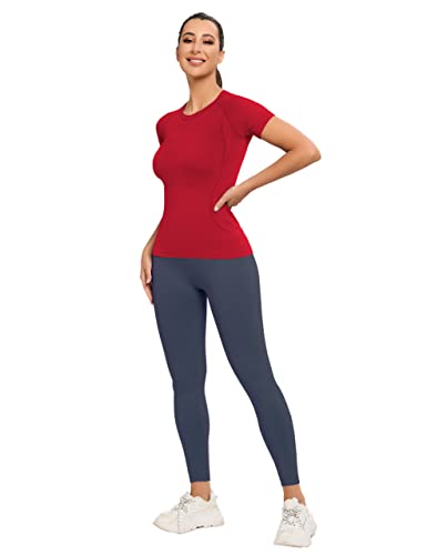 Image of MathCat Seamless Workout Tops for Women, Short Sleeve Compression Athletic Shirts Soft Yoga Gym Tops XS-XL