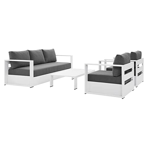 Image of Modway Tahoe Aluminum 4-Piece Outdoor Patio Set in White Charcoal