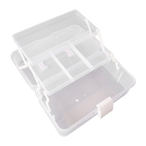 Image of Sunicon 3 Layer Folding Storage Box, Portable Multipurpose Handled Tool Box Sundries Organizer for Arts, Crafts,Cosmetic, Sewing, Toy (White)