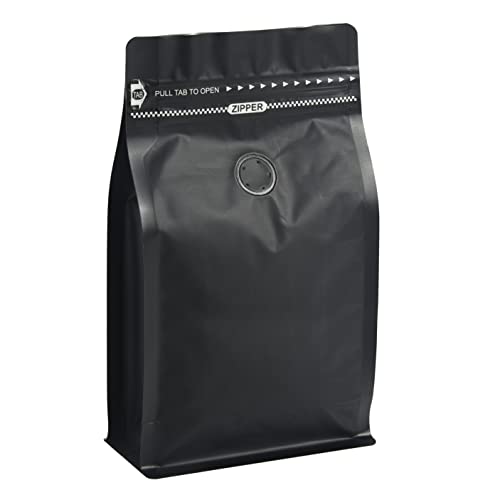 Black Coffee Bags with Valve (Pack of 100, 12oz/0.75lb Size)