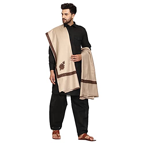 SWI WITH LABEL Men's Kashmiri Embroidered Wool Shawl, Brown