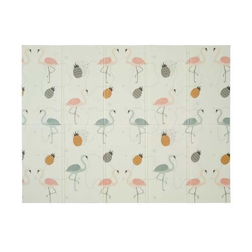 CHILDLIKE BEHAVIOR Baby Play Mat - 78x52-Inch Reversible Tummy Time Mat for Infants and Toddlers - Foldable Foam Baby Floor Play Mat - Portable and Easy to Clean Padded Crawling Mat - Flamingo